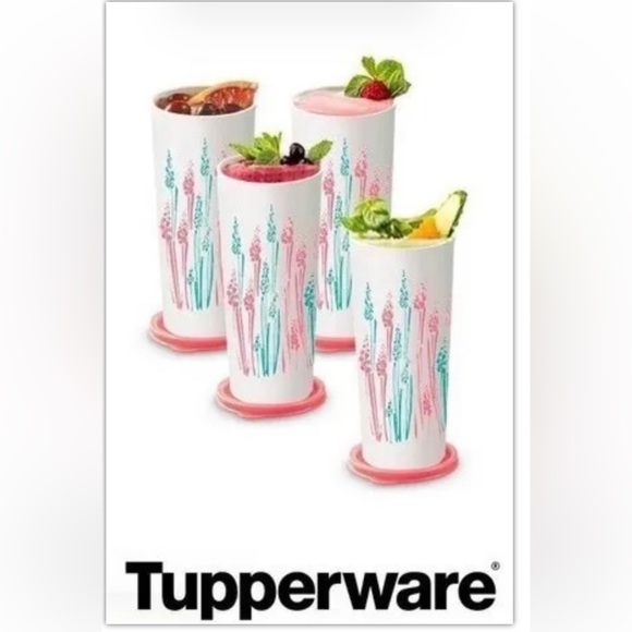 New Tupperware 16oz Tumblers Set of 4 Wheat Design - Picture 1 of 4
